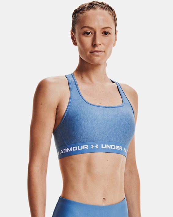 Women's Armour® Mid Crossback Heather Sports Bra, Blue, pdpMainDesktop image number 0